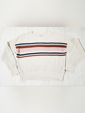 American Eagle XS Cream Knit Horizontal Striped  Sweater